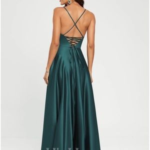 Green long cocktail dress
